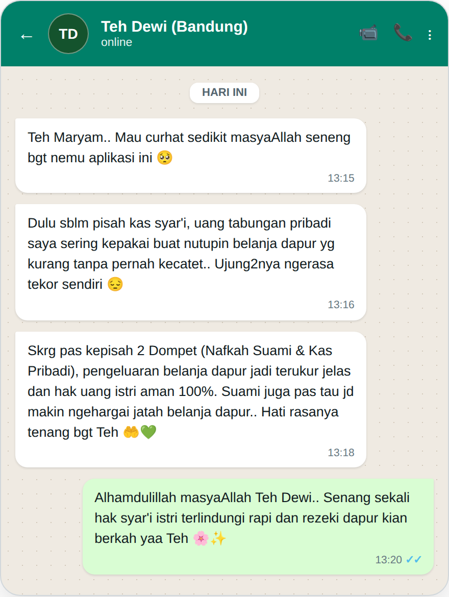 Testimoni WhatsApp Pemisahan Kas Syar'i