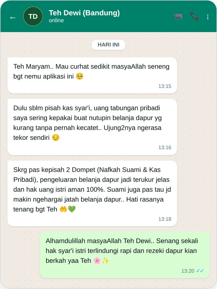 Testimoni WhatsApp Pemisahan Kas Syar'i