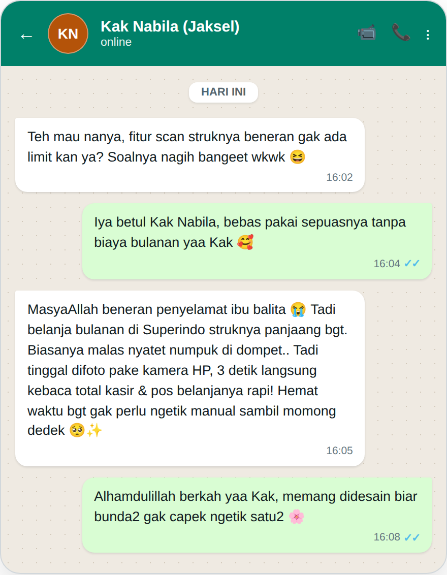 Testimoni WhatsApp Scan Struk AI