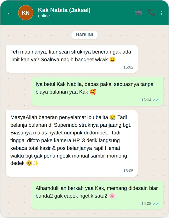 Testimoni WhatsApp Scan Struk AI